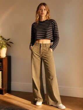 Love Bonito Striped Navy Cropped Long Sleeve Top size Xl